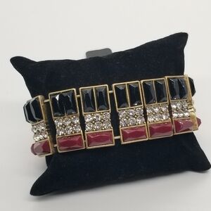 NWT J. Crew Factory stretch bracelet red black rhinestones on gold